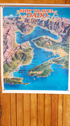 Perast Szirti Madonna hajó térkép Kotori-öböl Montenegró